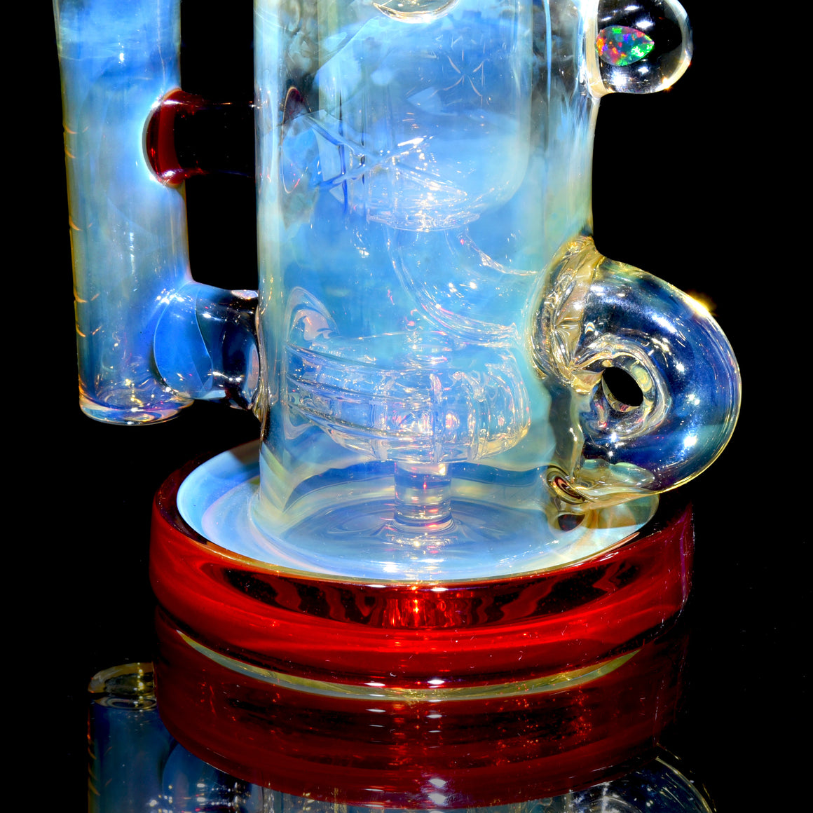 Fumed & Carved Klein Recycler w/ Gridded Perc - Pomegranate - 14mm Female