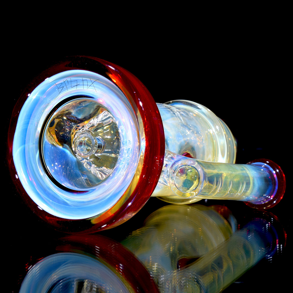 Fumed & Carved Klein Recycler w/ Gridded Perc - Pomegranate - 14mm Female