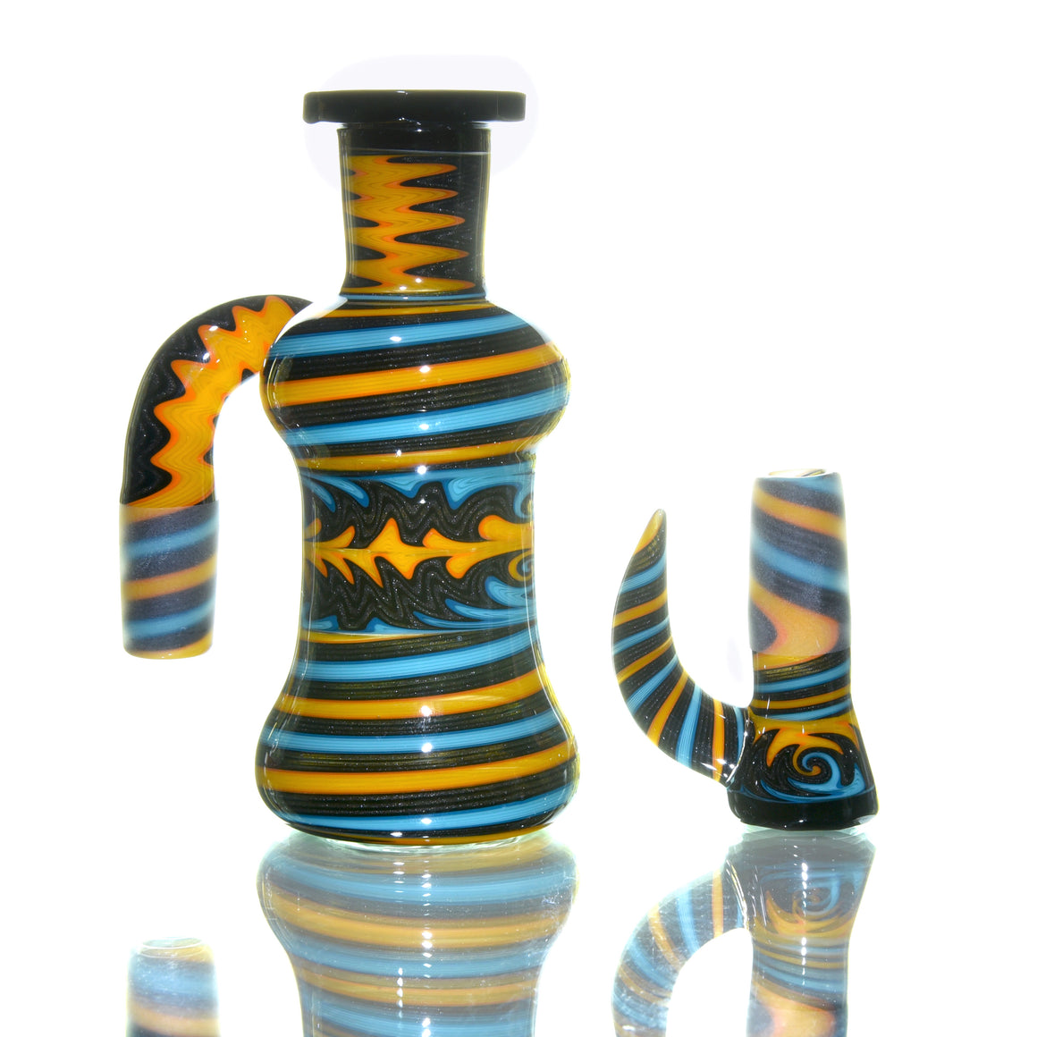 Fully-worked & Faceted Dry Catcher/4-hole Slide Set - Fire & Ice - 18mm Male & Female