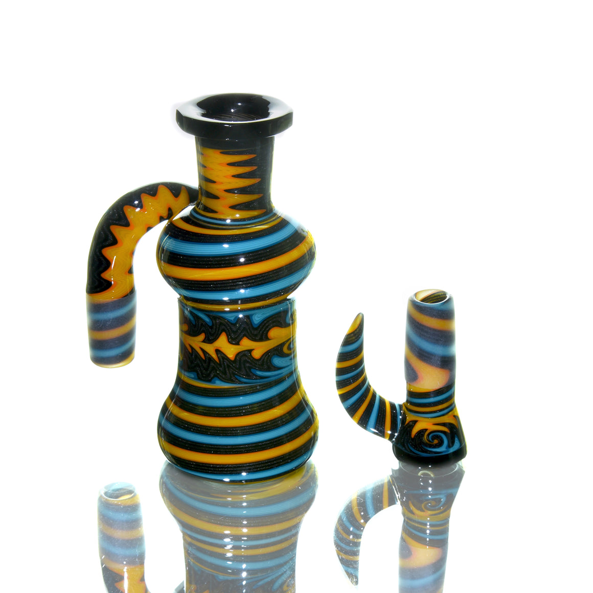 Fully-worked & Faceted Dry Catcher/4-hole Slide Set - Fire & Ice - 18mm Male & Female