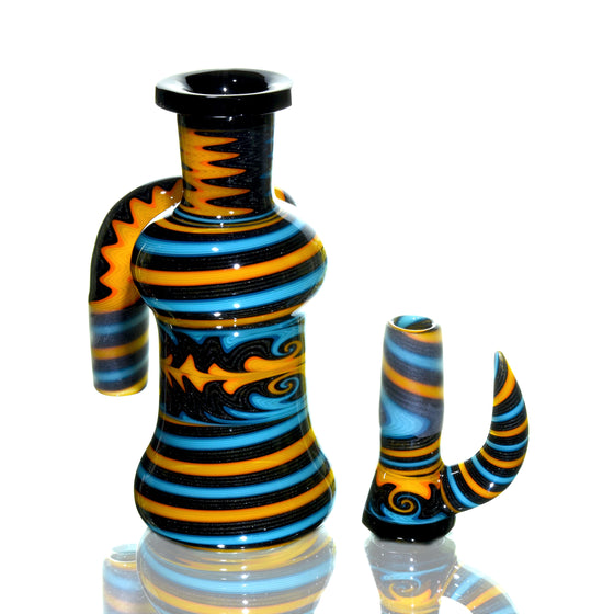 Fully-worked & Faceted Dry Catcher/4-hole Slide Set - Fire & Ice - 18mm Male & Female