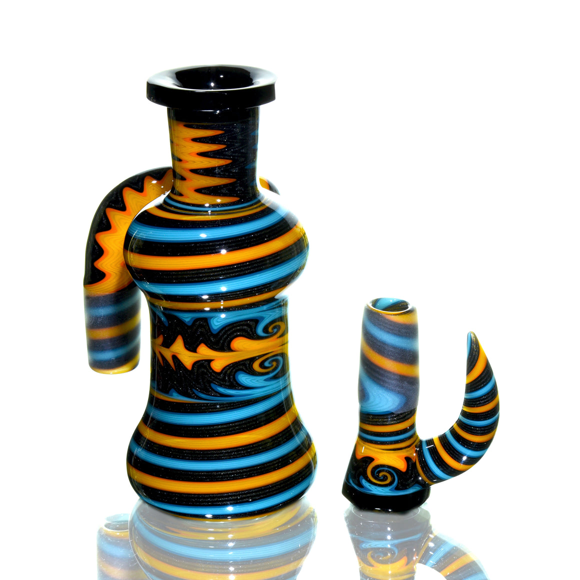 Fully-worked & Faceted Dry Catcher/4-hole Slide Set - Fire & Ice - 18mm Male & Female