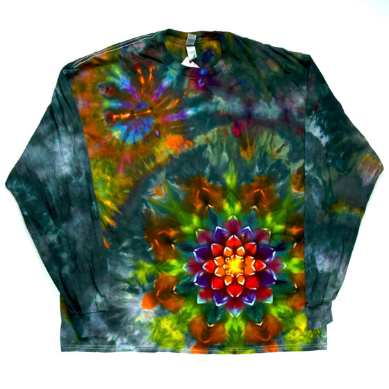 XXL Tie Dye Long Sleeve Shirt - Charcoal w/ Rainbow Mandala & Swirl