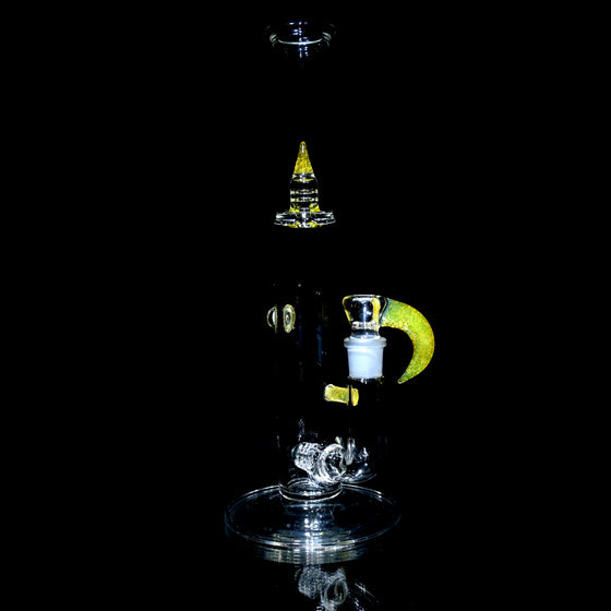 Accented Mini 360° Grid Stemline Double Bore Tube w/ 4-hole Horned Slide - Transparent Yellow - 18mm Female