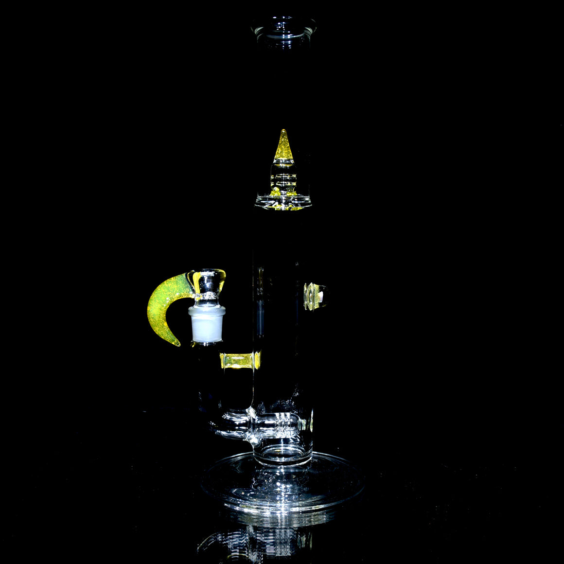 Accented Mini 360° Grid Stemline Double Bore Tube w/ 4-hole Horned Slide - Transparent Yellow - 18mm Female