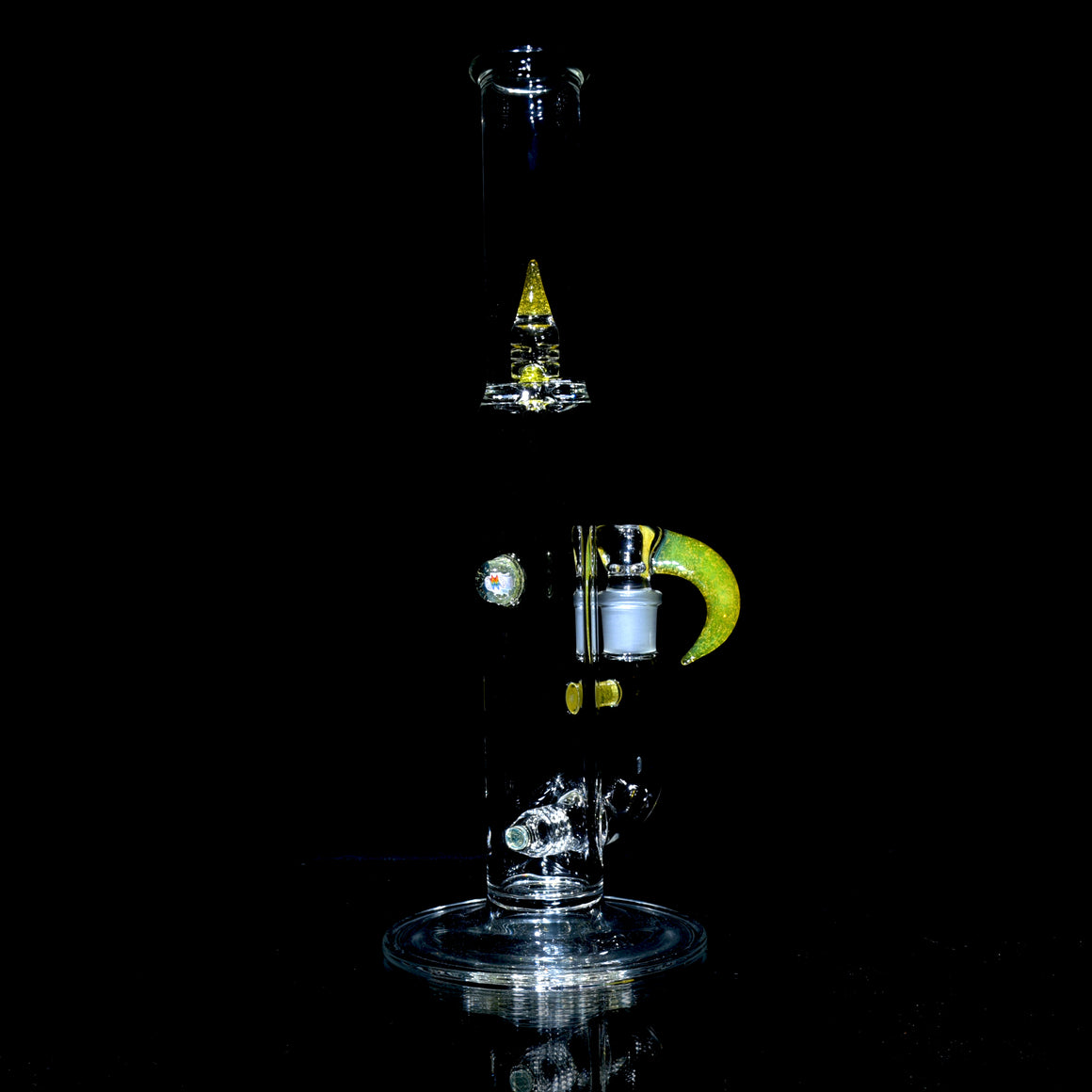 Accented Mini 360° Grid Stemline Double Bore Tube w/ 4-hole Horned Slide - Transparent Yellow - 18mm Female