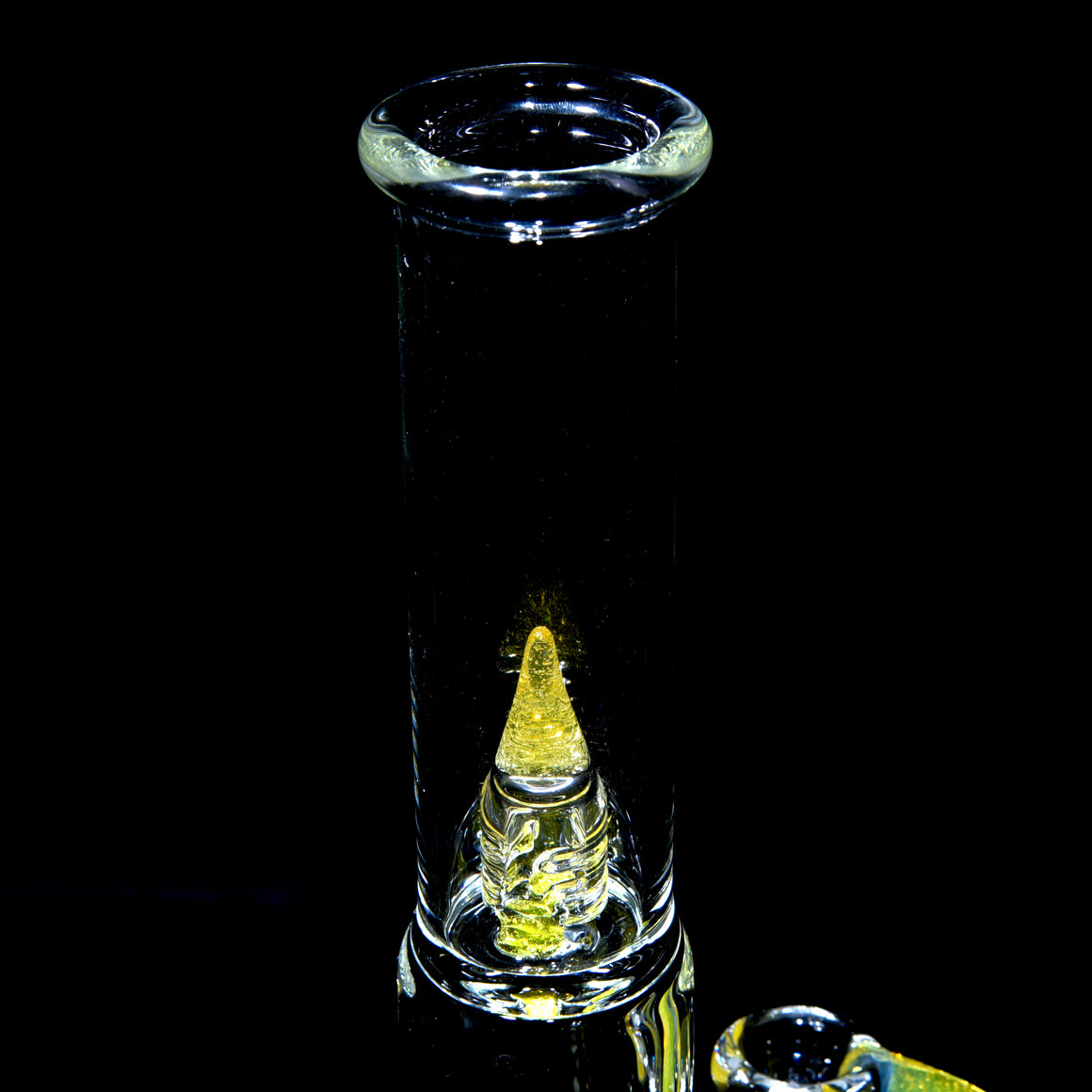 Accented Mini 360° Grid Stemline Double Bore Tube w/ 4-hole Horned Slide - Transparent Yellow - 18mm Female