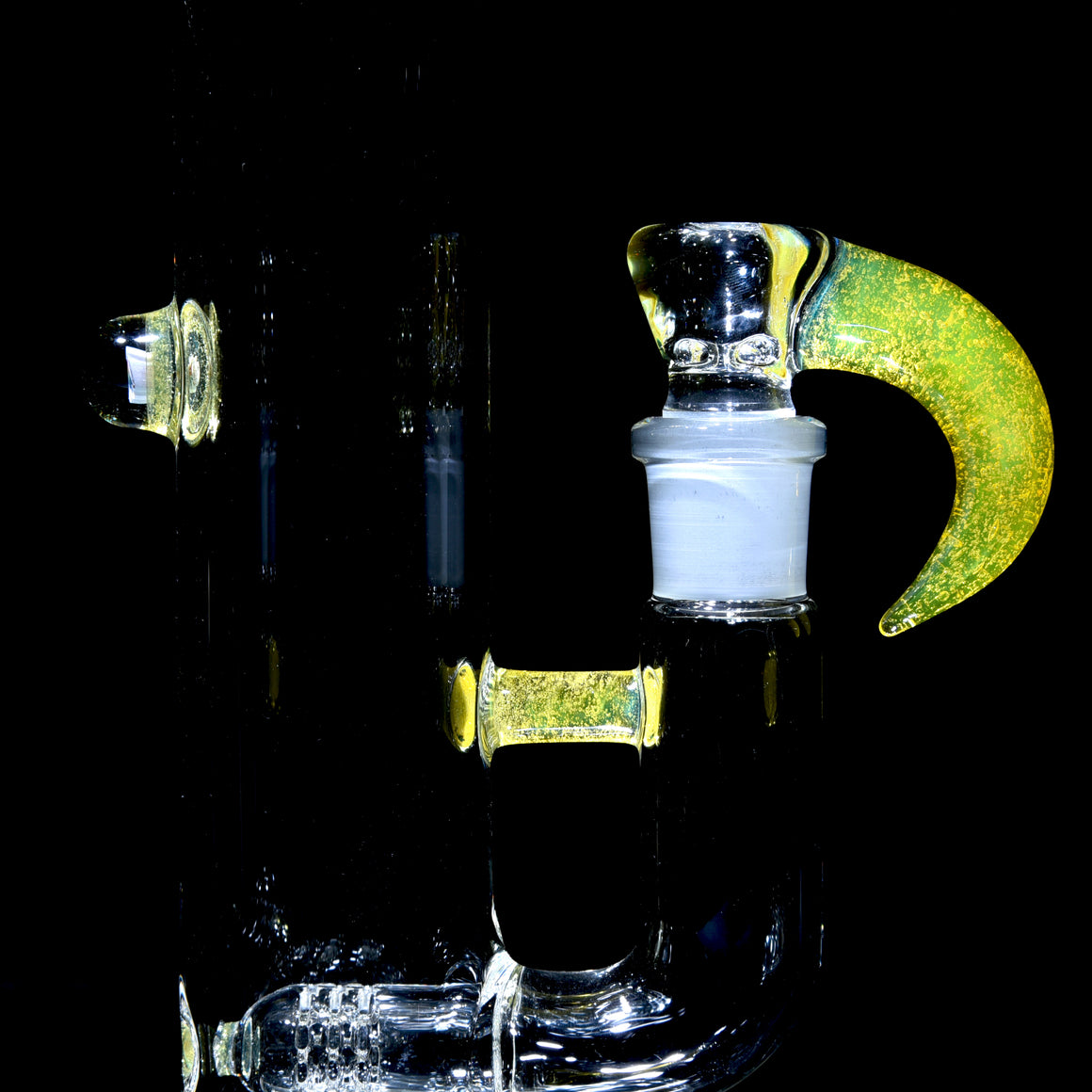 Accented Mini 360° Grid Stemline Double Bore Tube w/ 4-hole Horned Slide - Transparent Yellow - 18mm Female