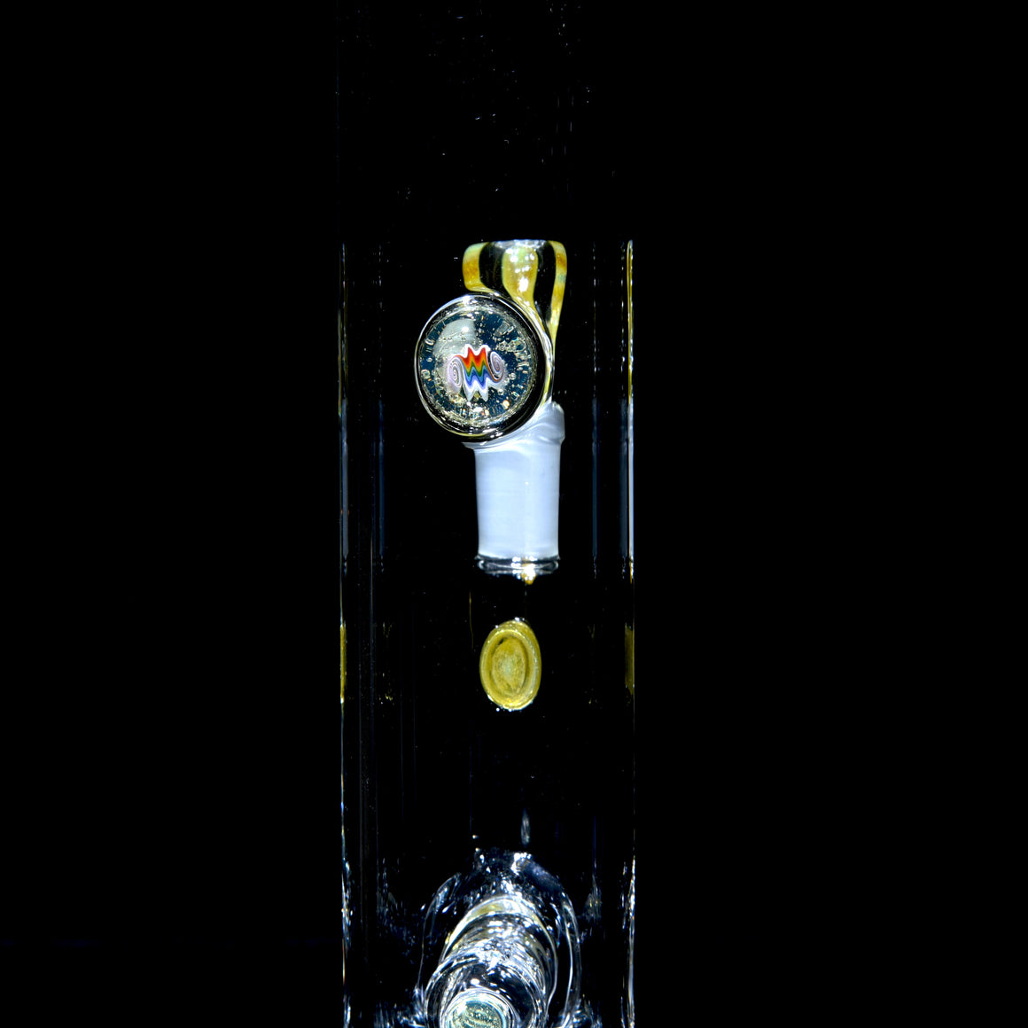 Accented Mini 360° Grid Stemline Double Bore Tube w/ 4-hole Horned Slide - Transparent Yellow - 18mm Female