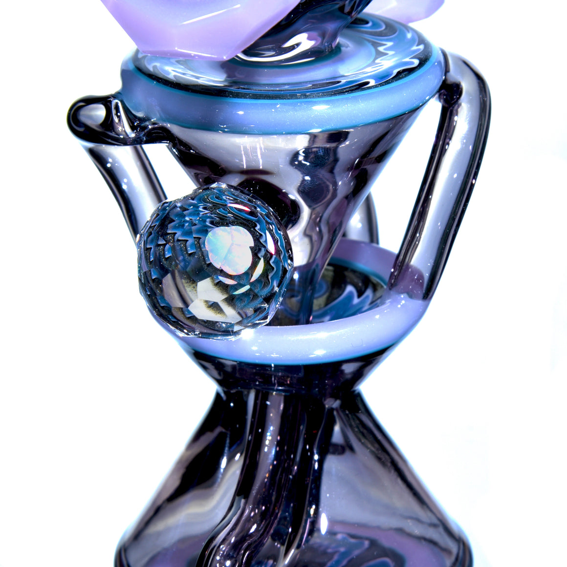 CFL Reactive Faceted Two & Through Double-uptake Floating Recycler w/ matching Cap - Alchemy Blue/Blue Steel Linework - 10mm Female