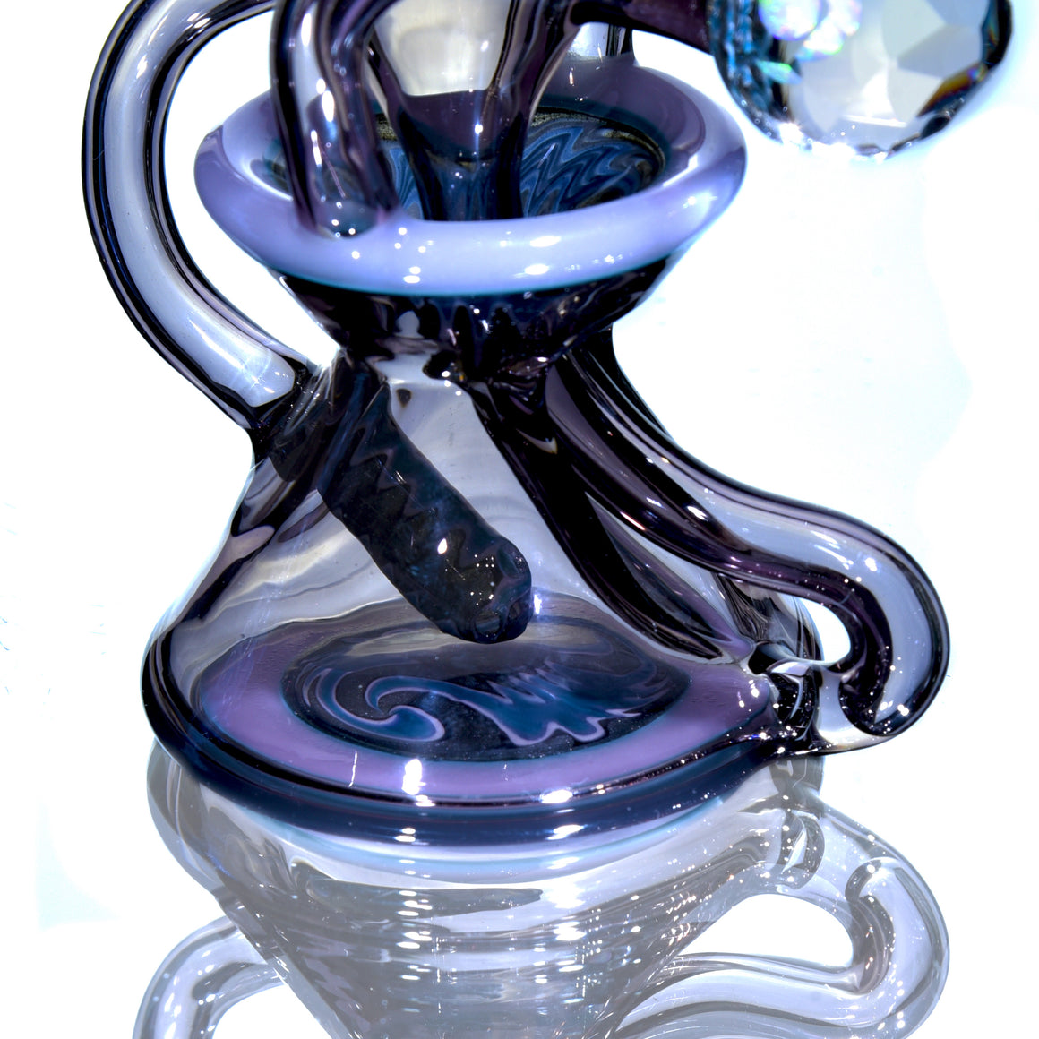 CFL Reactive Faceted Two & Through Double-uptake Floating Recycler w/ matching Cap - Alchemy Blue/Blue Steel Linework - 10mm Female