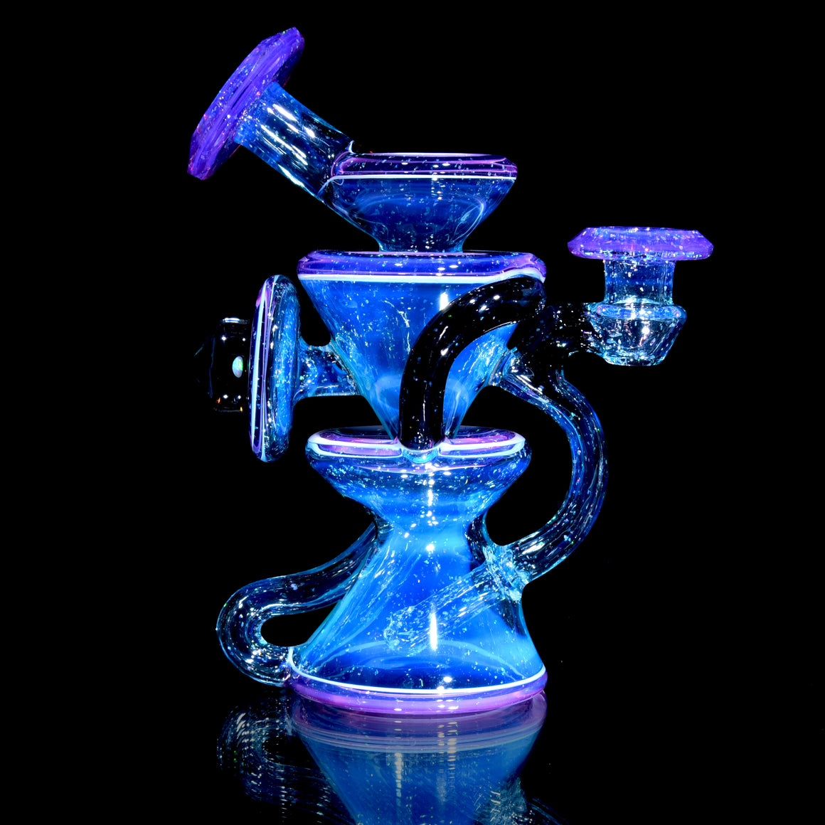 Faceted Two & Through Double-uptake Floating Recycler - Full Meta-Terrania, Royal Jelly, & Dark Amethyst Crushed Opal - 10mm Female