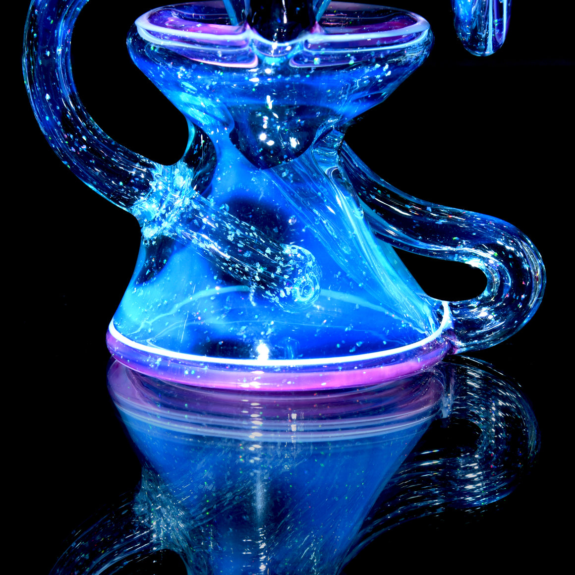 Faceted Two & Through Double-uptake Floating Recycler - Full Meta-Terrania, Royal Jelly, & Dark Amethyst Crushed Opal - 10mm Female