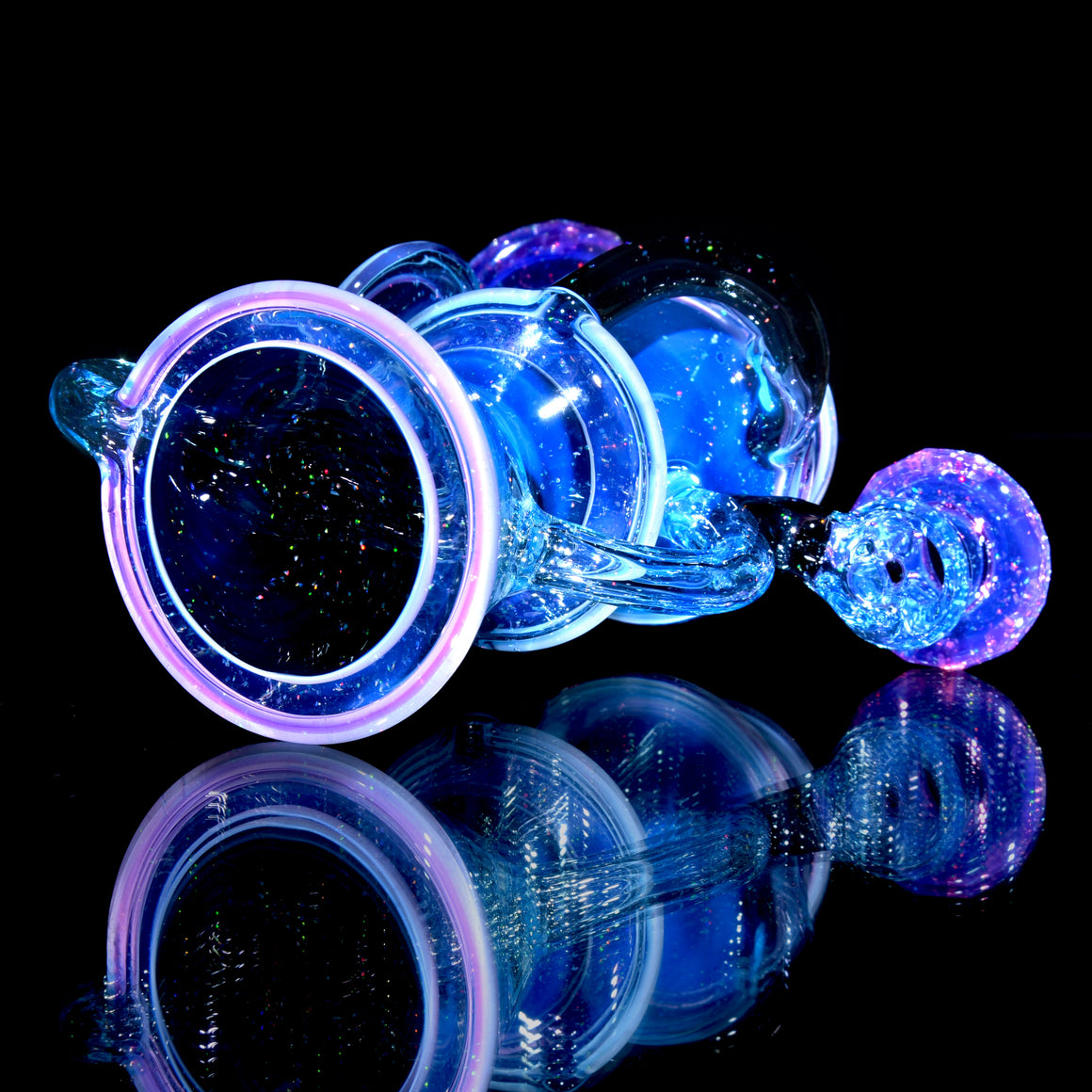 Faceted Two & Through Double-uptake Floating Recycler - Full Meta-Terrania, Royal Jelly, & Dark Amethyst Crushed Opal - 10mm Female