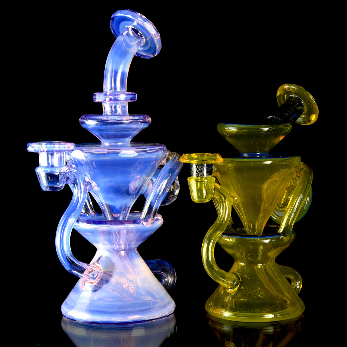 Full-size 144-Facet Two & Through Double-uptake Floating Recycler - CFL Serum over Moonstone - 10mm Female