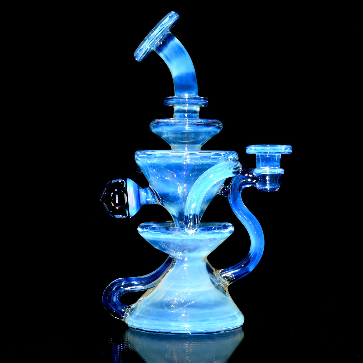 Full-size 144-Facet Two & Through Double-uptake Floating Recycler - CFL Serum over Moonstone - 10mm Female
