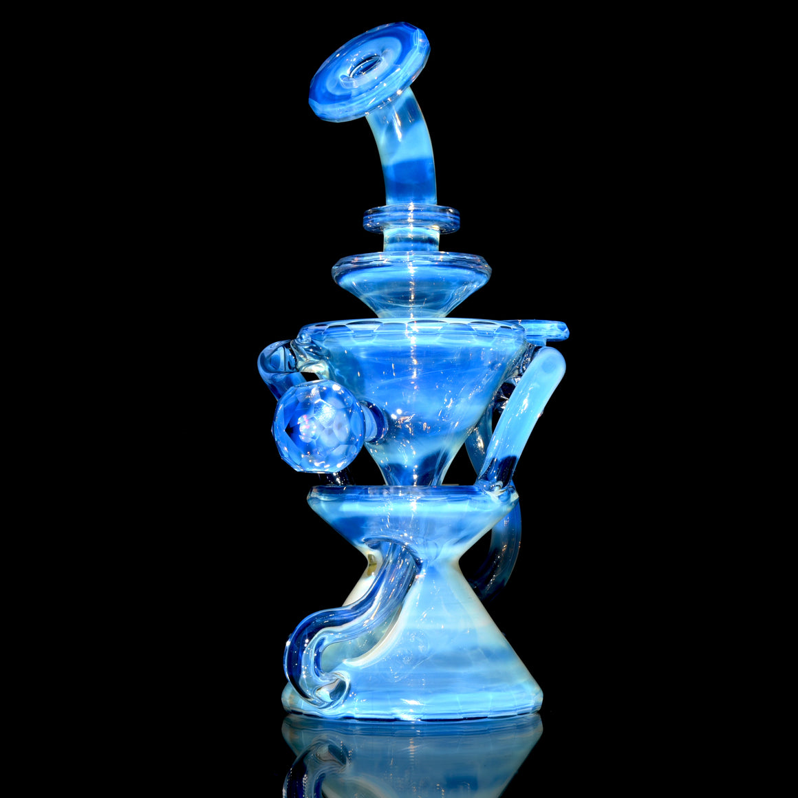 Full-size 144-Facet Two & Through Double-uptake Floating Recycler - CFL Serum over Moonstone - 10mm Female