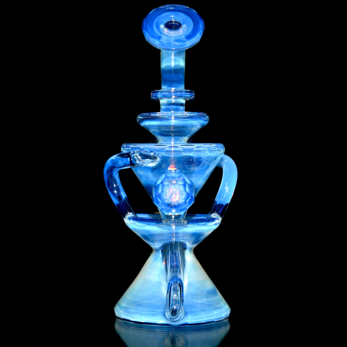 Full-size 144-Facet Two & Through Double-uptake Floating Recycler - CFL Serum over Moonstone - 10mm Female