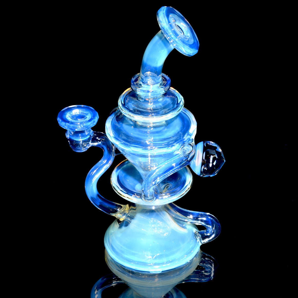 Full-size 144-Facet Two & Through Double-uptake Floating Recycler - CFL Serum over Moonstone - 10mm Female