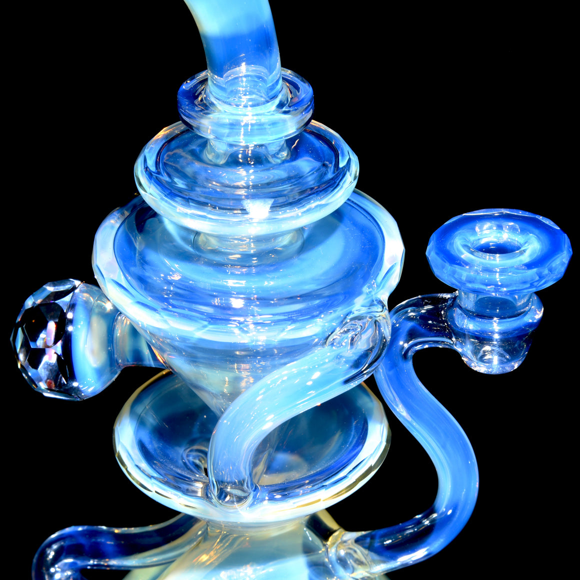 Full-size 144-Facet Two & Through Double-uptake Floating Recycler - CFL Serum over Moonstone - 10mm Female