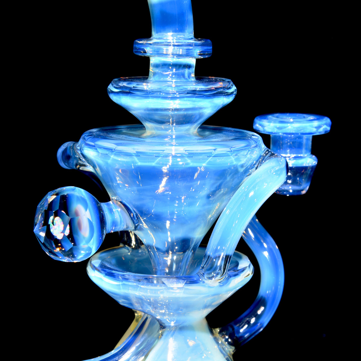 Full-size 144-Facet Two & Through Double-uptake Floating Recycler - CFL Serum over Moonstone - 10mm Female