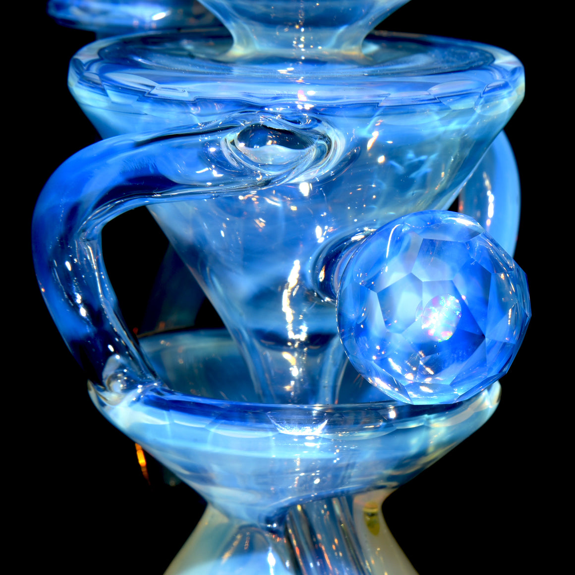 Full-size 144-Facet Two & Through Double-uptake Floating Recycler - CFL Serum over Moonstone - 10mm Female
