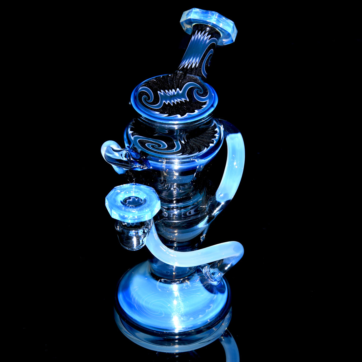 Full-size Worked & Faceted Triple Stack Double-uptake Klein Recycler - Moonstone/Neutronium - 10mm Female