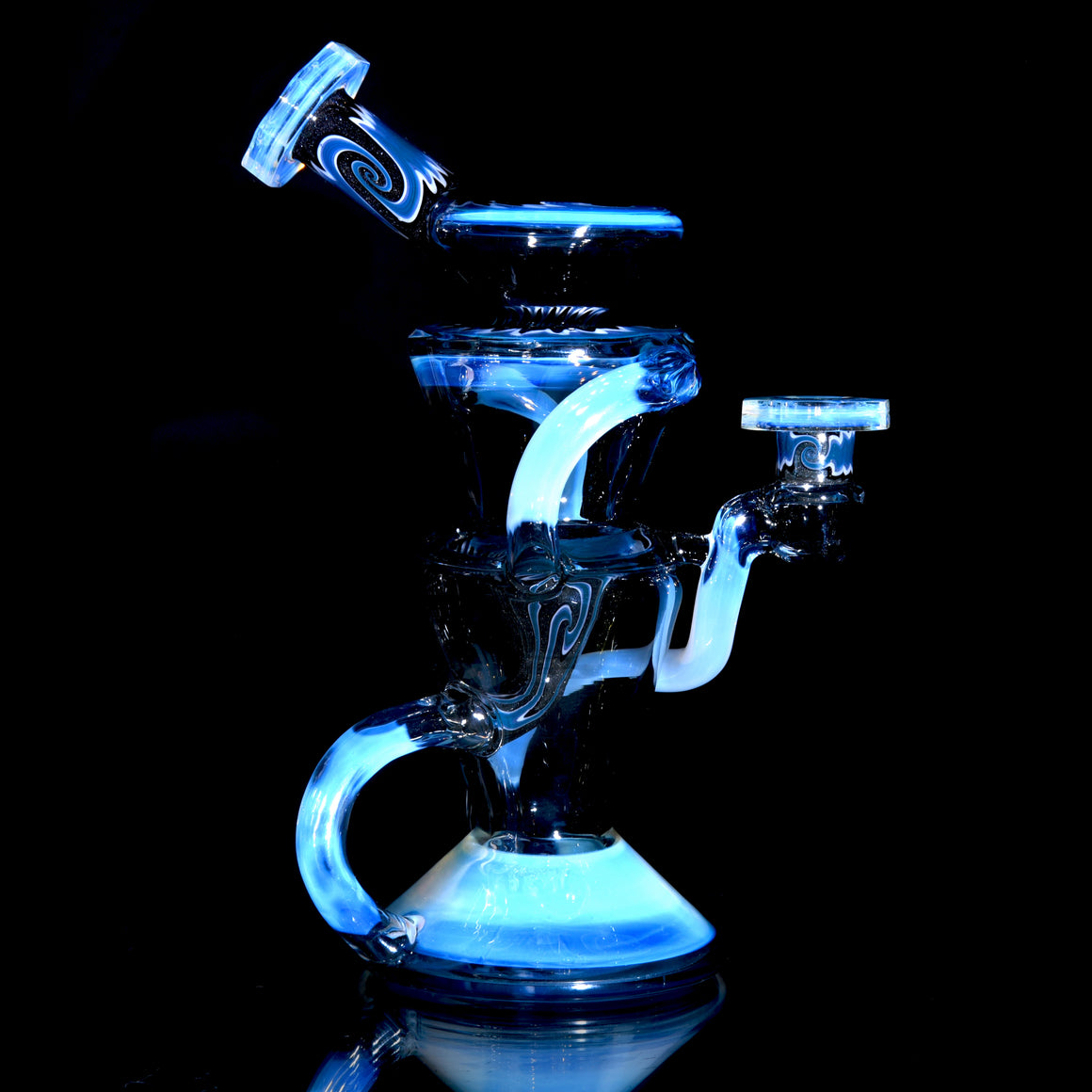 Full-size Worked & Faceted Triple Stack Double-uptake Klein Recycler - Moonstone/Neutronium - 10mm Female