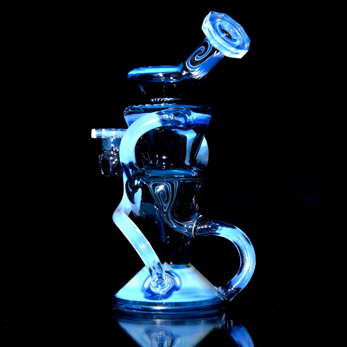 Full-size Worked & Faceted Triple Stack Double-uptake Klein Recycler - Moonstone/Neutronium - 10mm Female