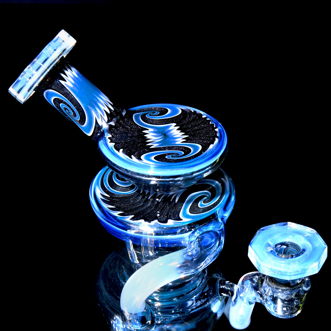 Full-size Worked & Faceted Triple Stack Double-uptake Klein Recycler - Moonstone/Neutronium - 10mm Female