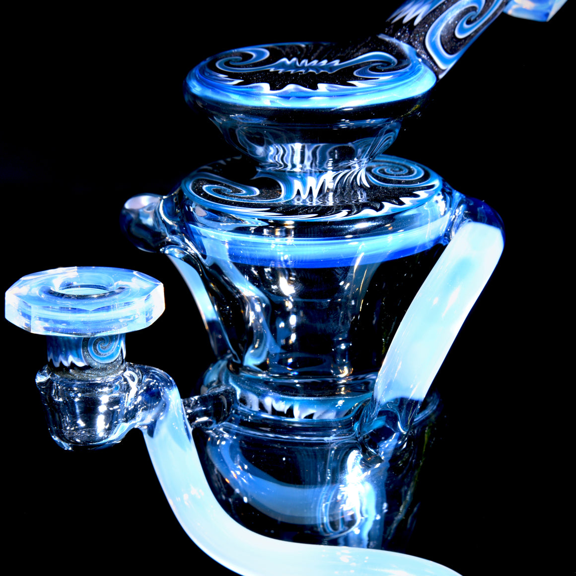 Full-size Worked & Faceted Triple Stack Double-uptake Klein Recycler - Moonstone/Neutronium - 10mm Female