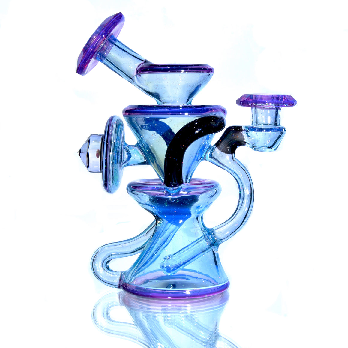 Faceted Two & Through Double-uptake Floating Recycler - Full Meta-Terrania, Royal Jelly, & Dark Amethyst Crushed Opal - 10mm Female