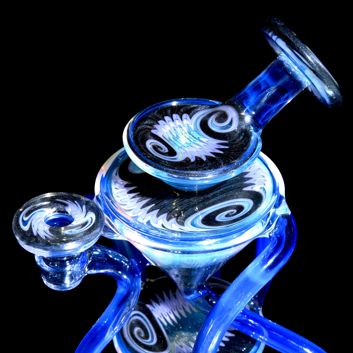 Full-size Worked Triple Double Floating Recycler - Moonstone/Sonic - 10mm Female