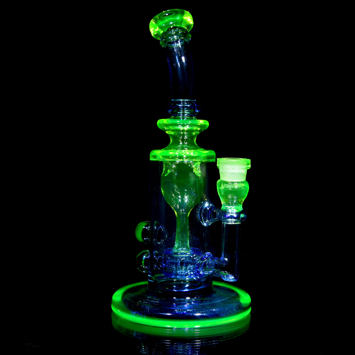 UV Reactive Full-color Mini Narrow Can Double-uptake Tornada Recycler - Citrine/Cobalt - 14mm Female
