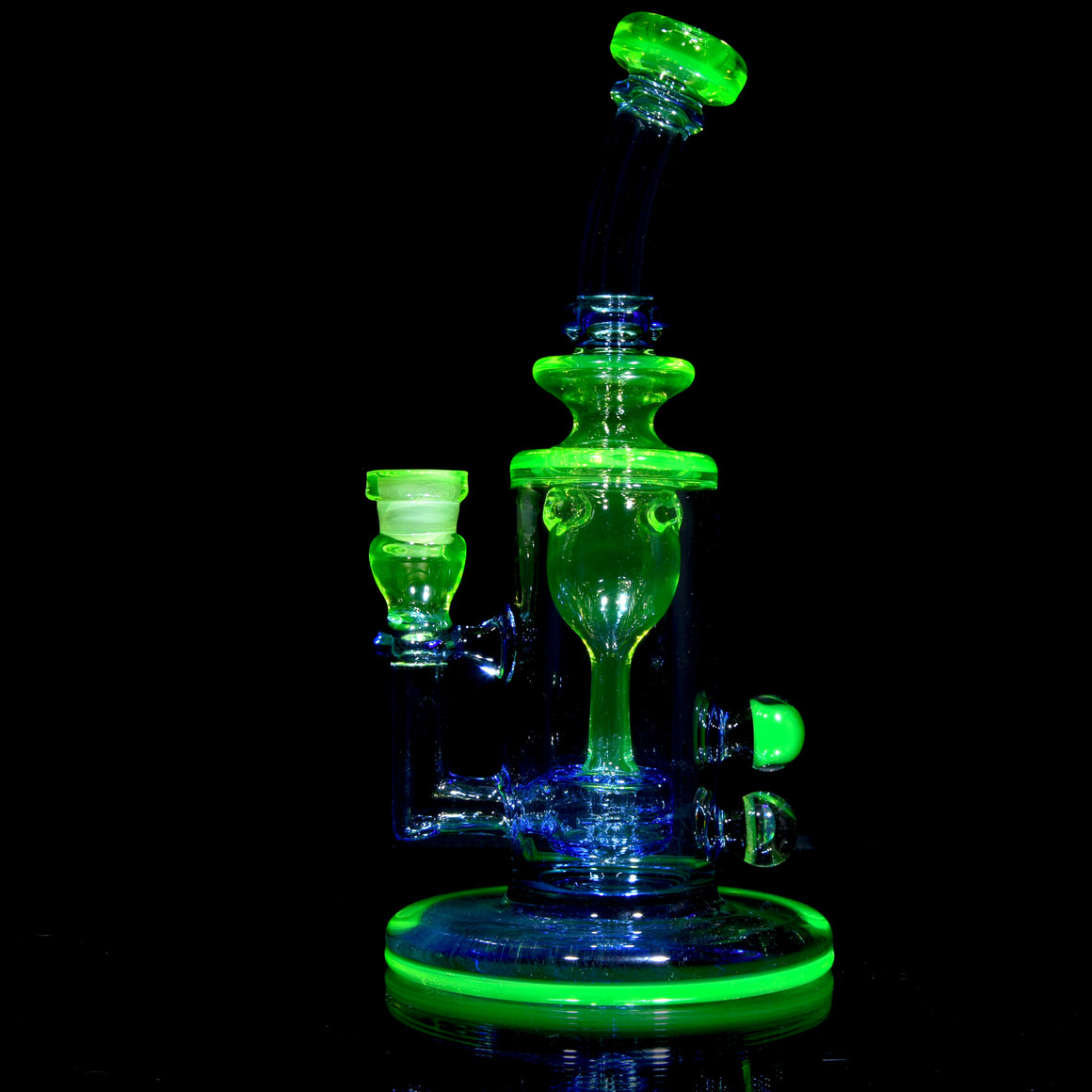 UV Reactive Full-color Mini Narrow Can Double-uptake Tornada Recycler - Citrine/Cobalt - 14mm Female