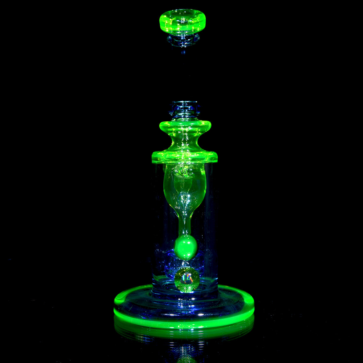 UV Reactive Full-color Mini Narrow Can Double-uptake Tornada Recycler - Citrine/Cobalt - 14mm Female