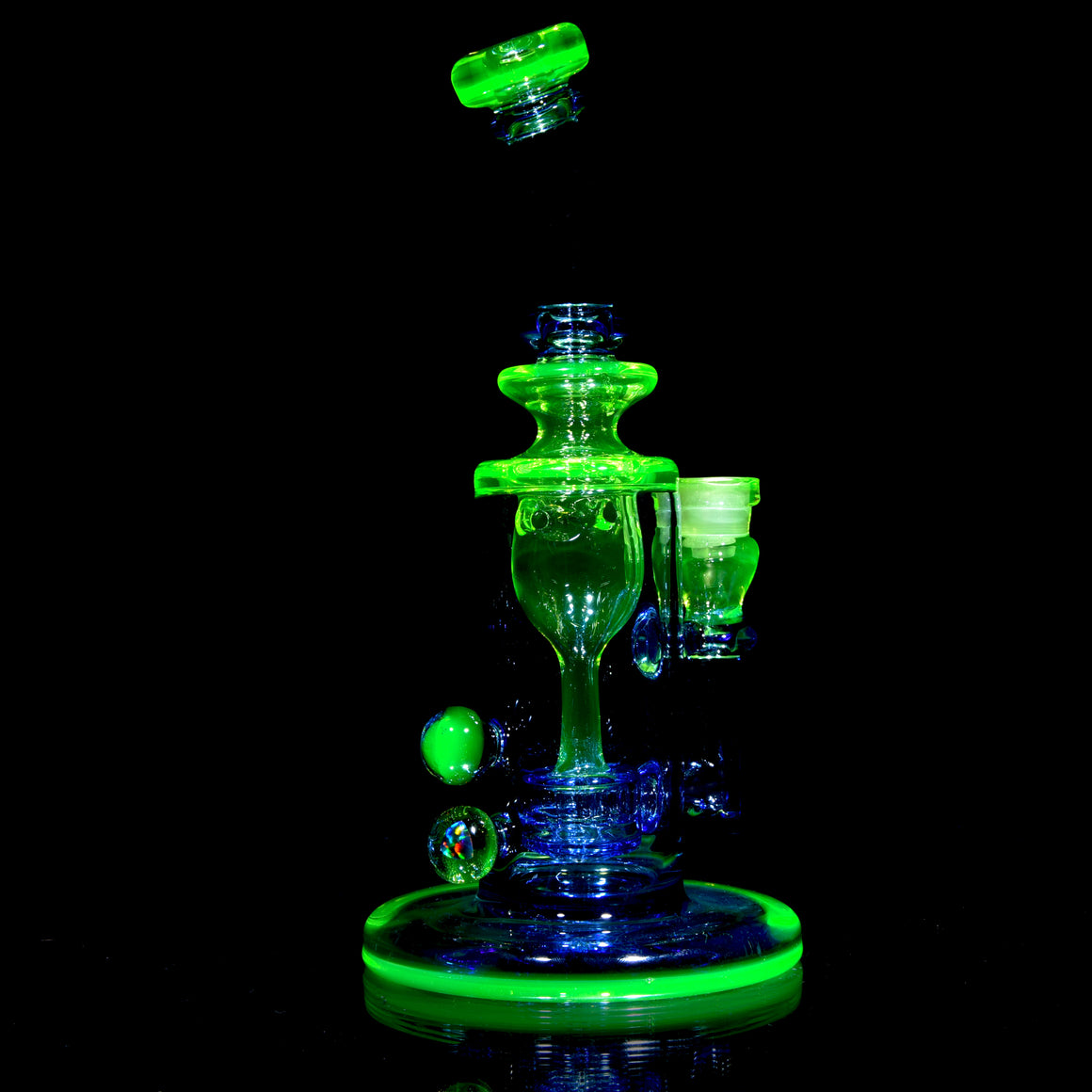 UV Reactive Full-color Mini Narrow Can Double-uptake Tornada Recycler - Citrine/Cobalt - 14mm Female
