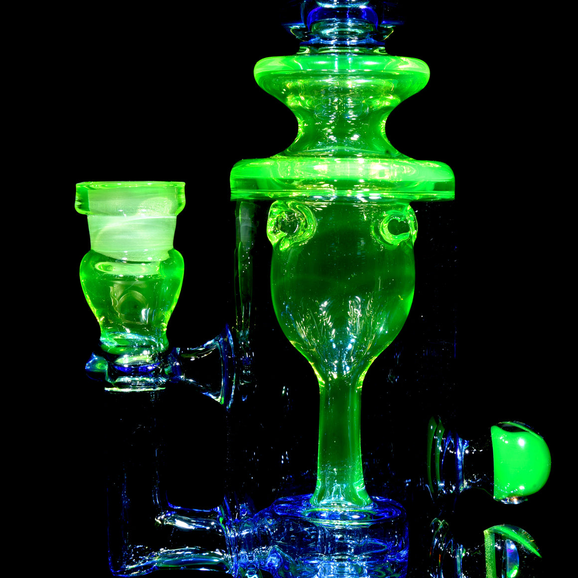 UV Reactive Full-color Mini Narrow Can Double-uptake Tornada Recycler - Citrine/Cobalt - 14mm Female