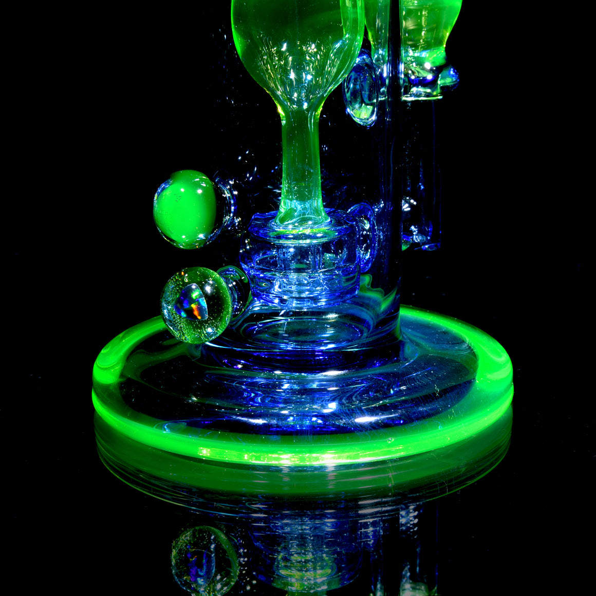 UV Reactive Full-color Mini Narrow Can Double-uptake Tornada Recycler - Citrine/Cobalt - 14mm Female
