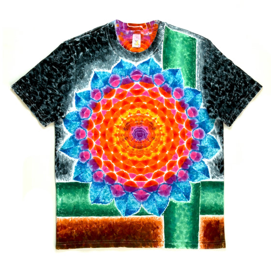 Small - Hand & Tie-dyed T-Shirt - Geometric Pattern w/ Mandala