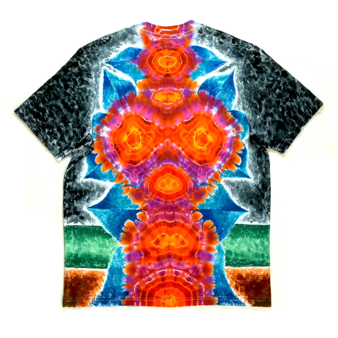 Small - Hand & Tie-dyed T-Shirt - Geometric Pattern w/ Mandala
