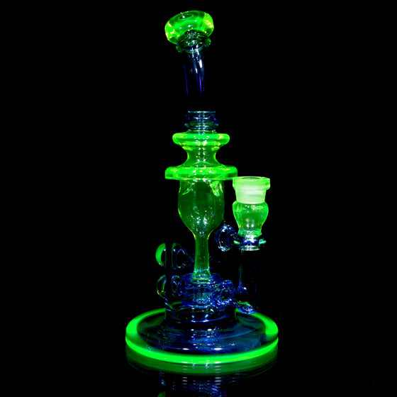 UV Reactive Full-color Mini Narrow Can Double-uptake Tornada Recycler - Citrine/Cobalt - 14mm Female
