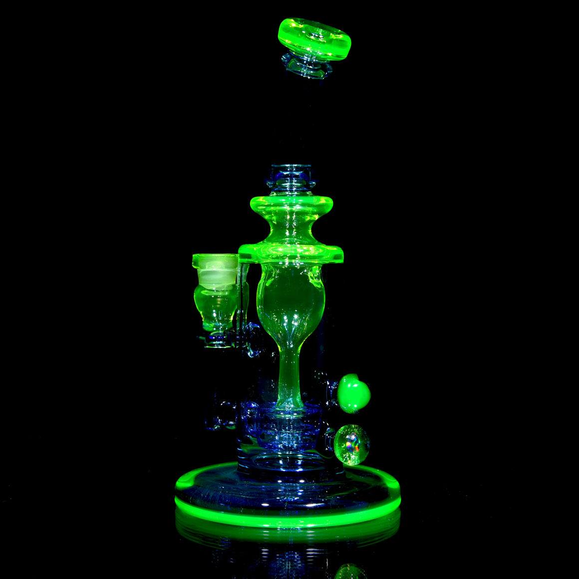 UV Reactive Full-color Mini Narrow Can Double-uptake Tornada Recycler - Citrine/Cobalt - 14mm Female