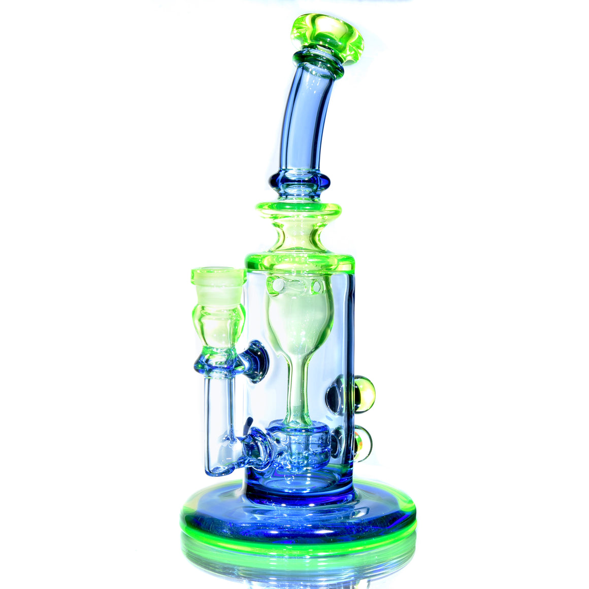 UV Reactive Full-color Mini Narrow Can Double-uptake Tornada Recycler - Citrine/Cobalt - 14mm Female