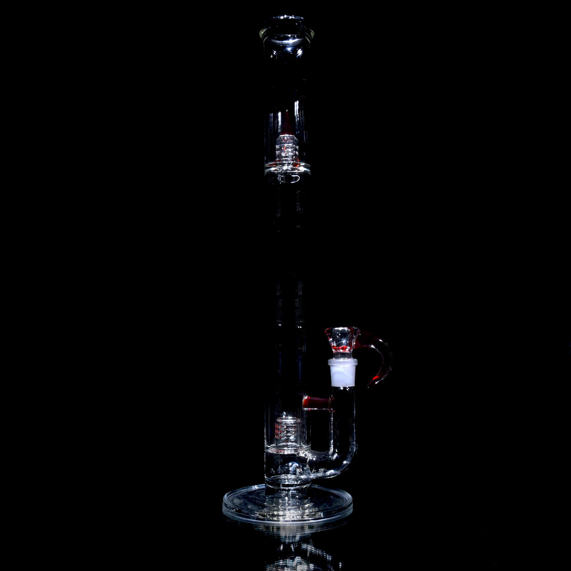 Accented 44mm Grid Cap Straight Tube w/ 4-hole Horned Slide - Pomegranate - 18mm Female