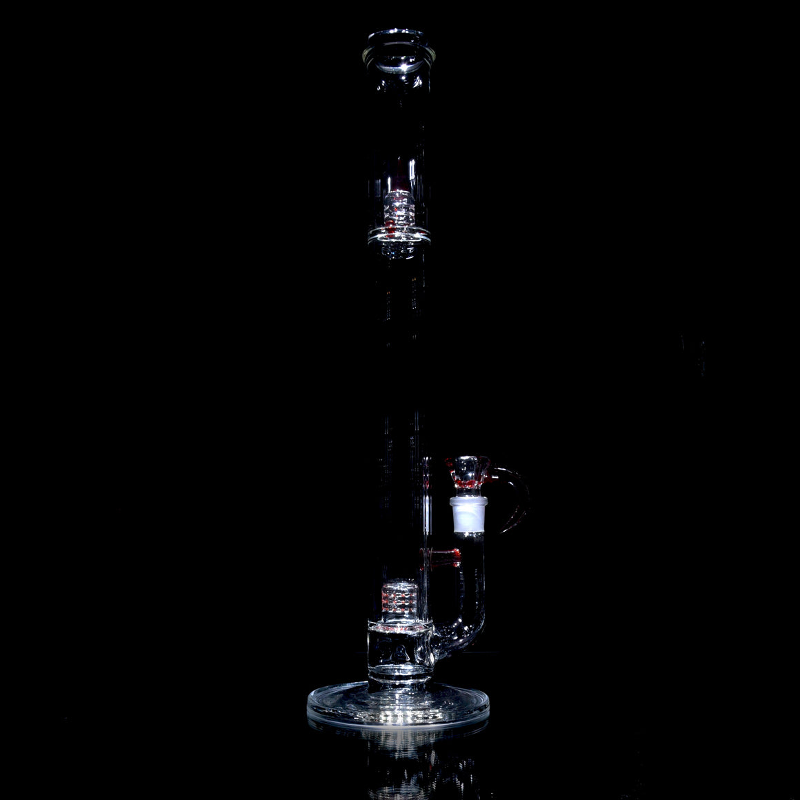 Accented 44mm Grid Cap Straight Tube w/ 4-hole Horned Slide - Pomegranate - 18mm Female