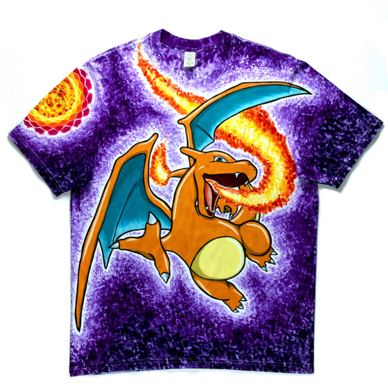 XL - Hand & Tie-dyed T-Shirt - Pokémon Charizard