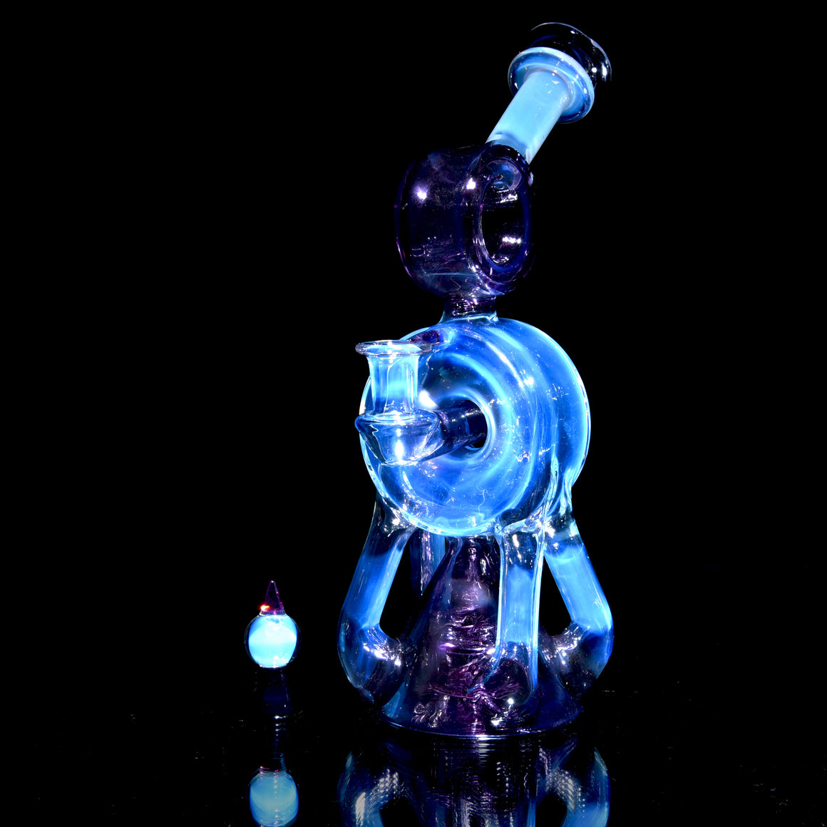 Full-color Quad Drain Donut Recycler/Cap Set - Moonstone/Transparent Wildberry - 10mm Female