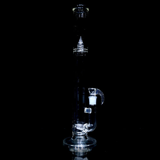 UV Reactive Accented 50x5mm 360° Gridded Stemline Straight Tube w/ 4-hole Horned Slide - BluV - 18mm Female