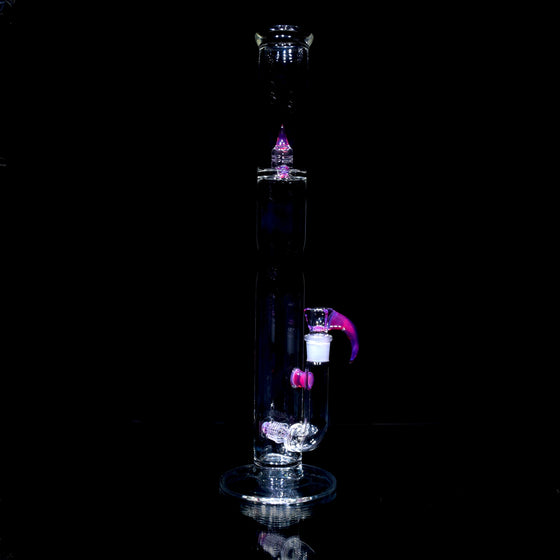 Accented 50x5mm 360° Gridded Stemline Straight Tube w/ 4-hole Horned Slide - Telemagenta - 18mm Female